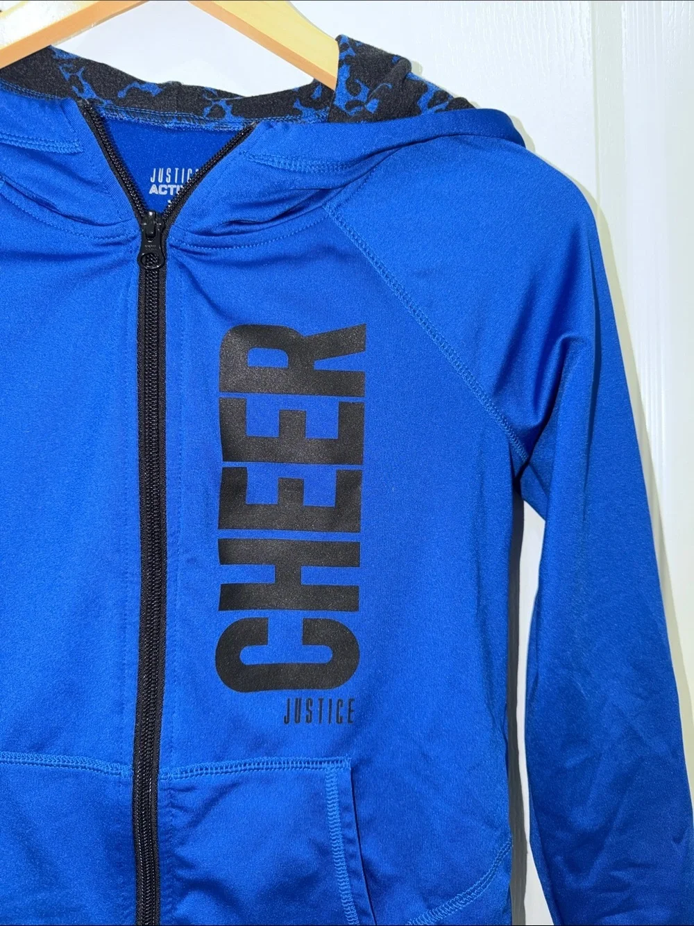 Justice Girls Royal Blue Zip-Up Hoodie with CHEER Graphic size 10